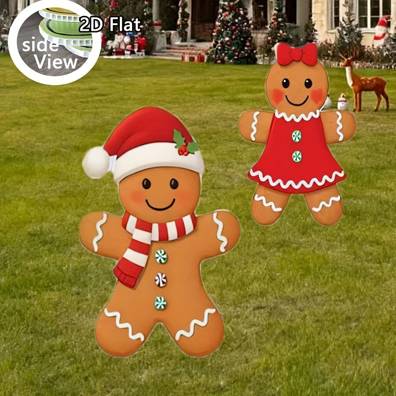 TEMU 2D Plat, APUNGA 2 pièces en Pain d'Épice pour Homme & Décorations de Noël Extérieures pour Pelouse - Enseignes de Jardin en Plastique Rétro avec