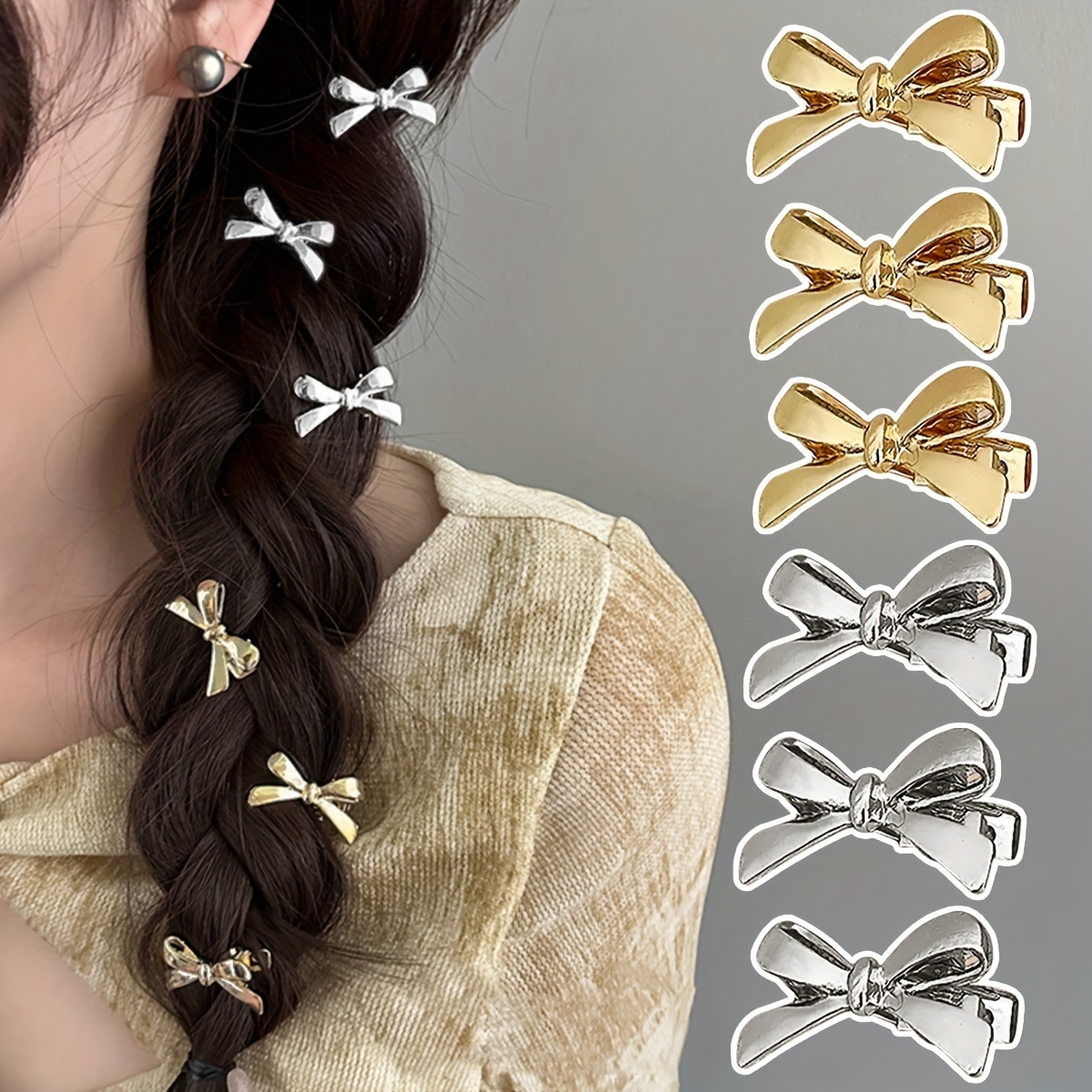 

6pcs Elegant Pvc Bow Tie Hair Clips For Women - Cute Solid Color Bow-shaped Mini Hair Accessories, Sweet Bangs Clips For 14+