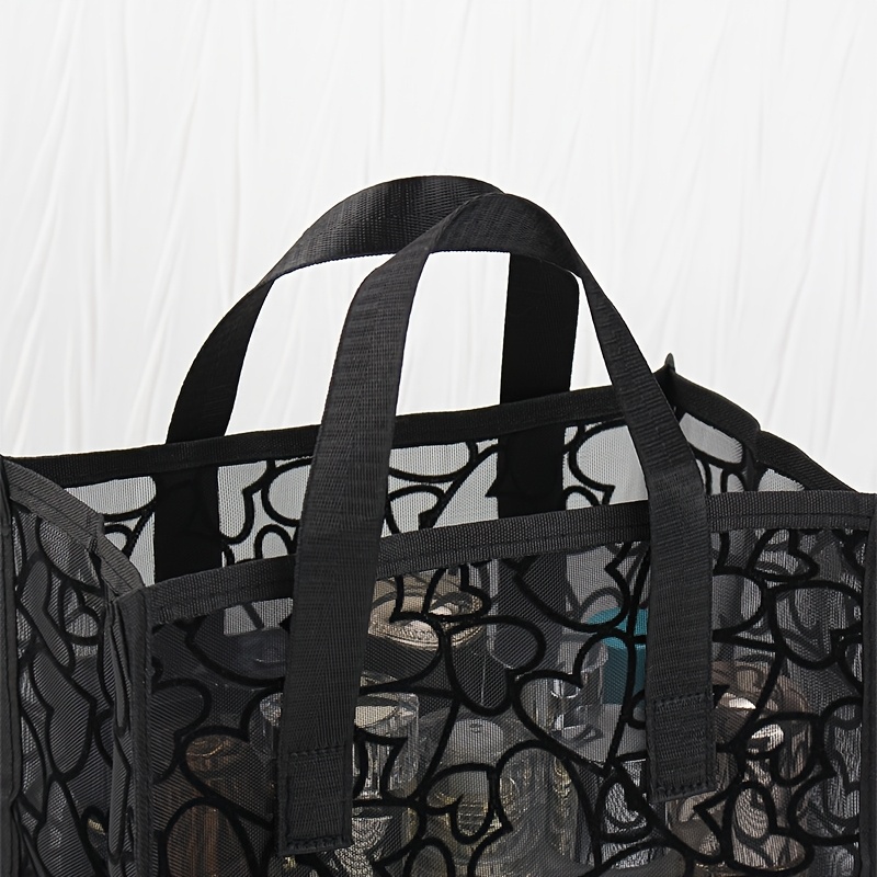black mesh heart pattern tote bag – lightweight breathable