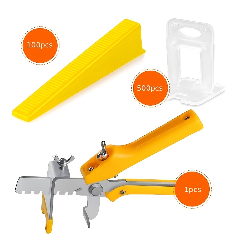 TEMU 2mm Tile System Kit, 601pcs Set, Comprising500 Tile Spacers And 100 Yellow Wedges, Plus 1 Tightening Pliersreusable Tools Suitable For Laying