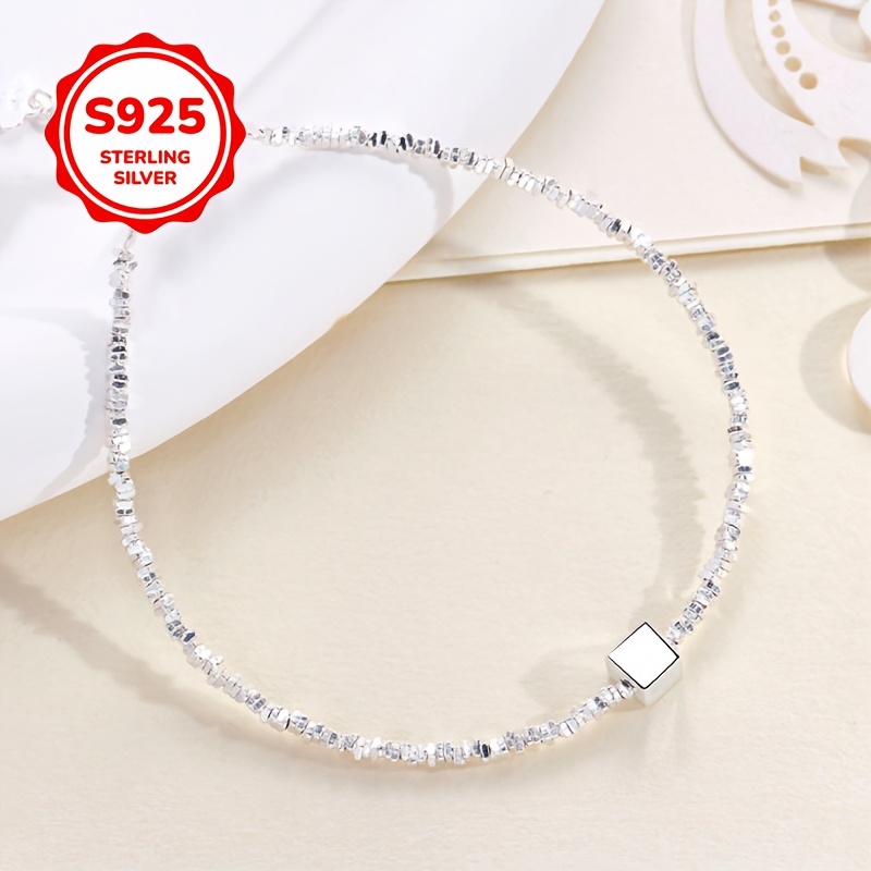 925 Silver Small Square Bracelet Light Unique Jewelry for Couples