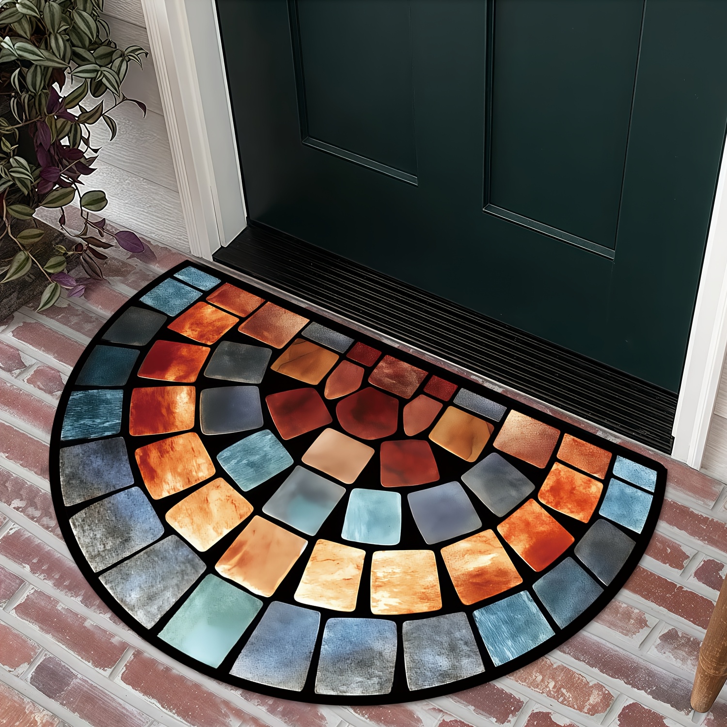 

Chic Geometric Semi- Door Mat - Stain Resistant, Machine Washable For All - Indoor/outdoor Use, Bedroom, Kitchen & Home Decor - With Vibrant Brick