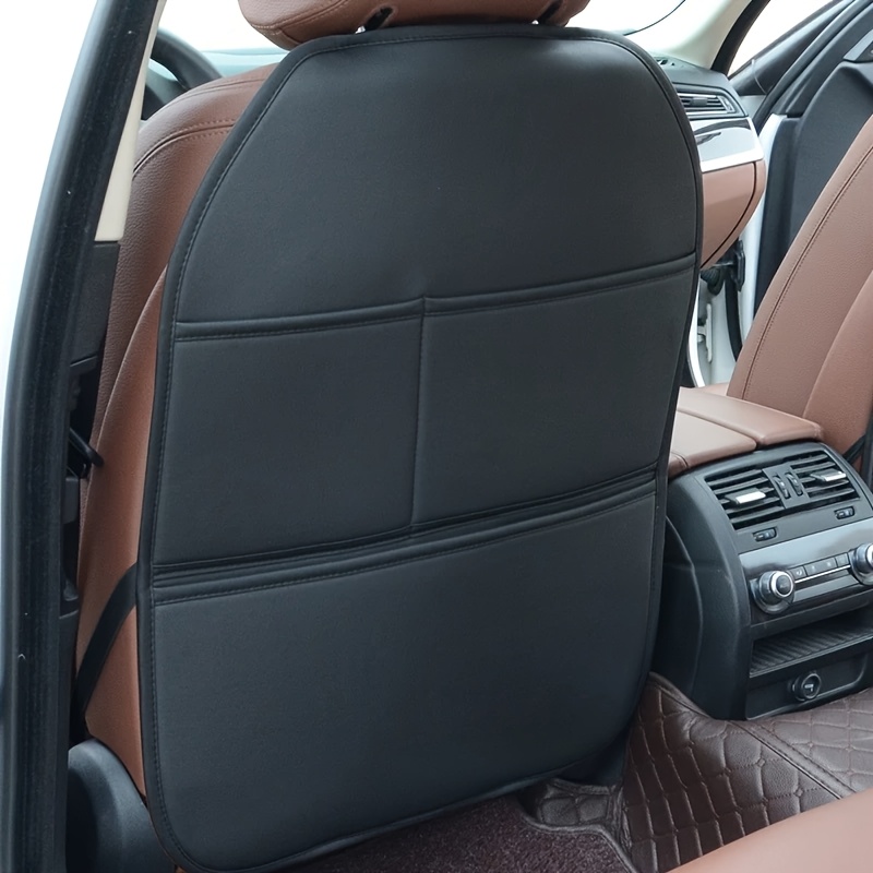 TEMU Kick Pad Protector For Car Seats - Easy To Clean, Versatile Storage Organizer, Travel Gear, Made Of Faux Leather, In Black Color
