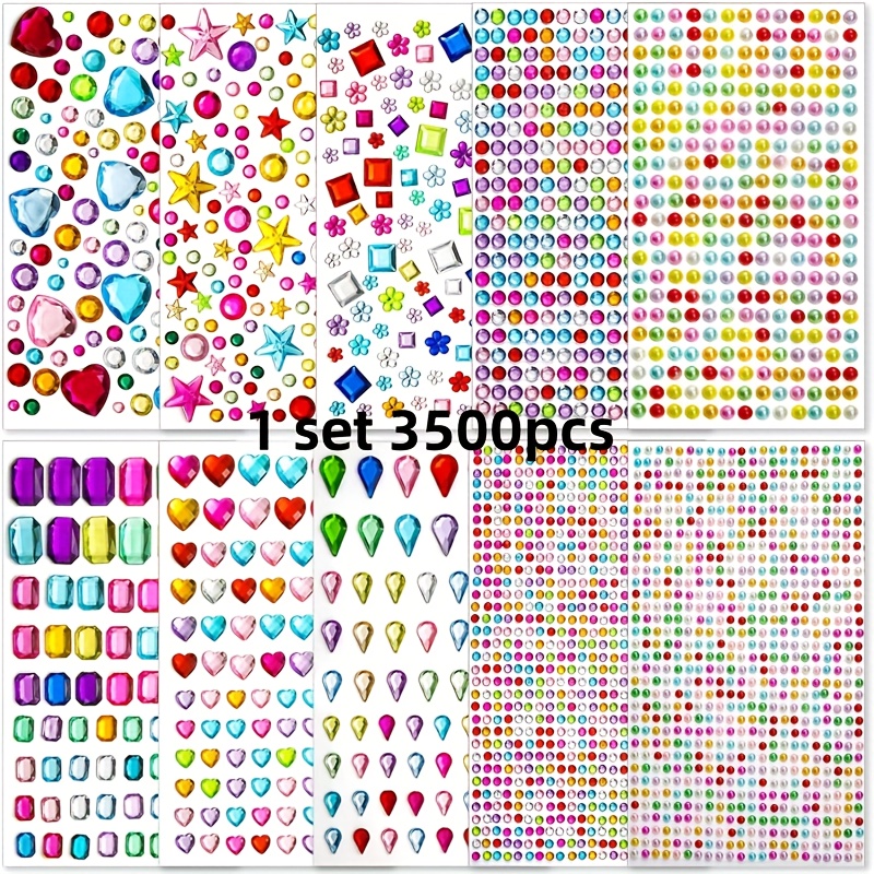 1 Set 3500pcs Decorative Stickers | 10 Sheets Self-adhesive Plastic Gem Stickers, Multicolor, Multi-shape, For Crafts, Scrapbooking, Clothing & Additions, Festive And Seasonal Decorations