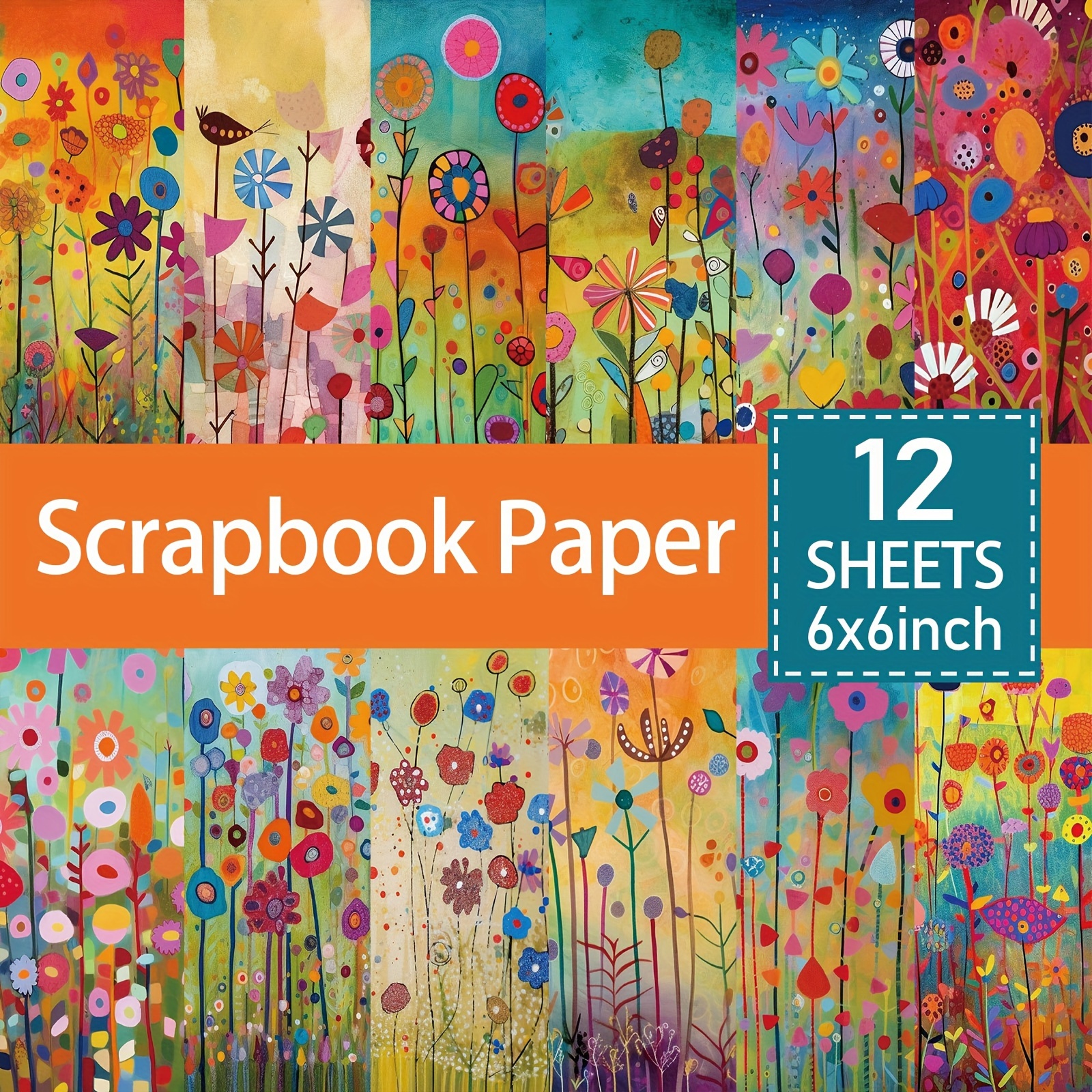 TEMU Un bloc de papel para álbumes de recortes de 12 hojas con diseños abstractos de graffiti floral, que mide 6X6 pulgadas, para manualidades con