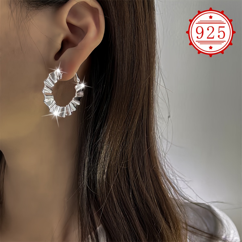 925 Silver Irregular Wrinkle Texture Ear Studs, Gift for Women
