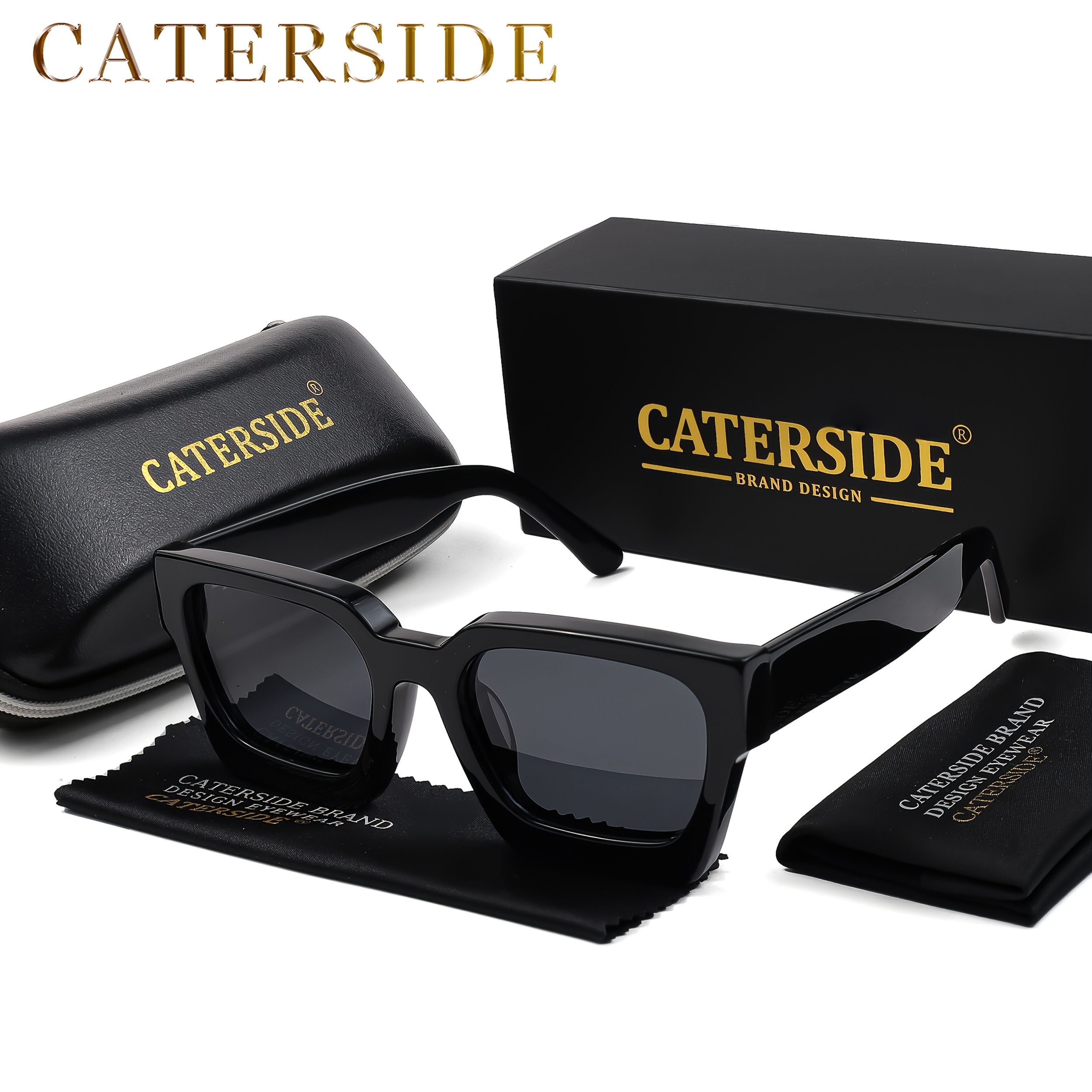 Caterside Square 100% Acetate Men Fashion Glasses Classic Retro Casual Glasses For Male Female Tac Thick Eyeglasses, For Gifts With Business Set Case Rc005