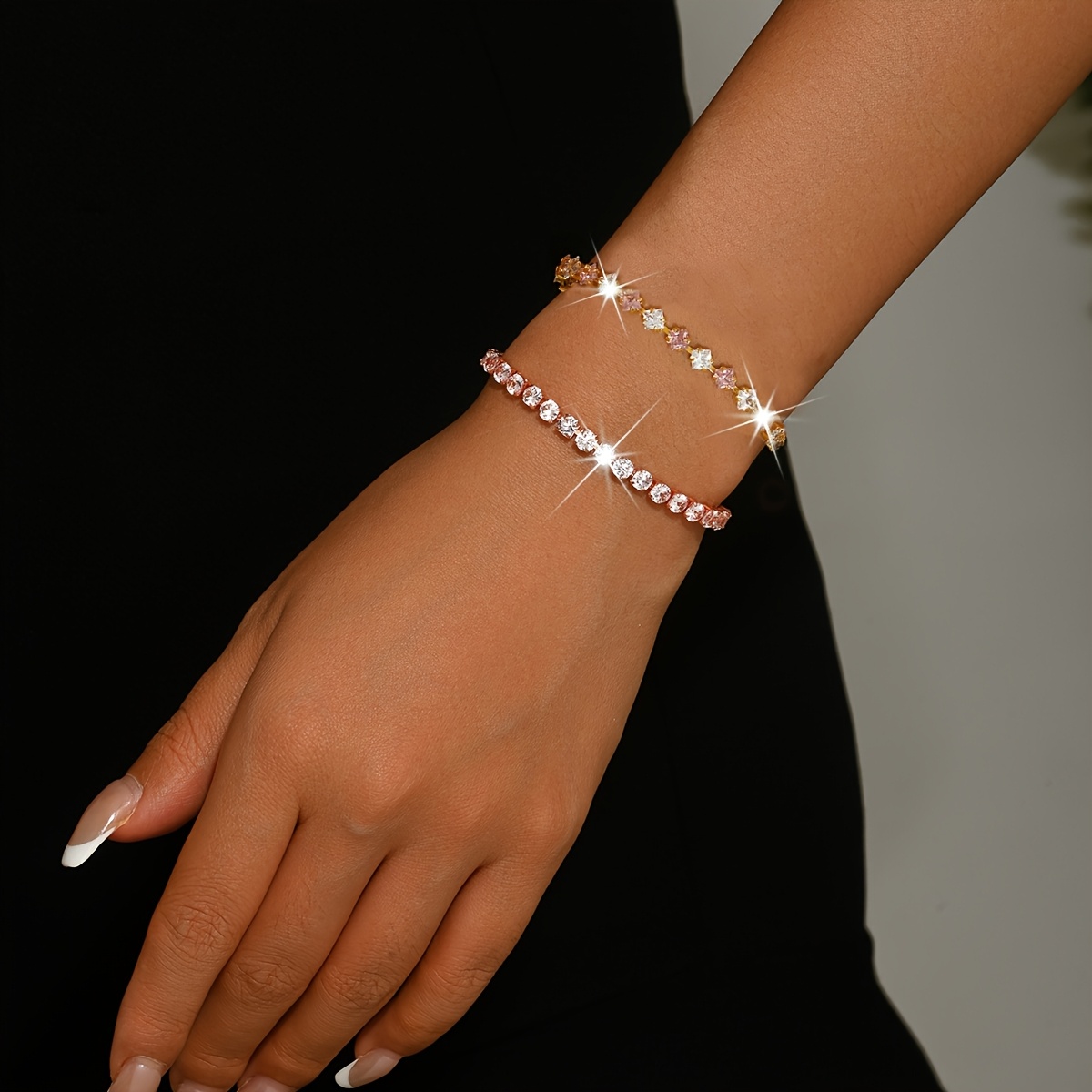 2pcs Women's Bracelet Set, Sparkling Cubic Zirconia