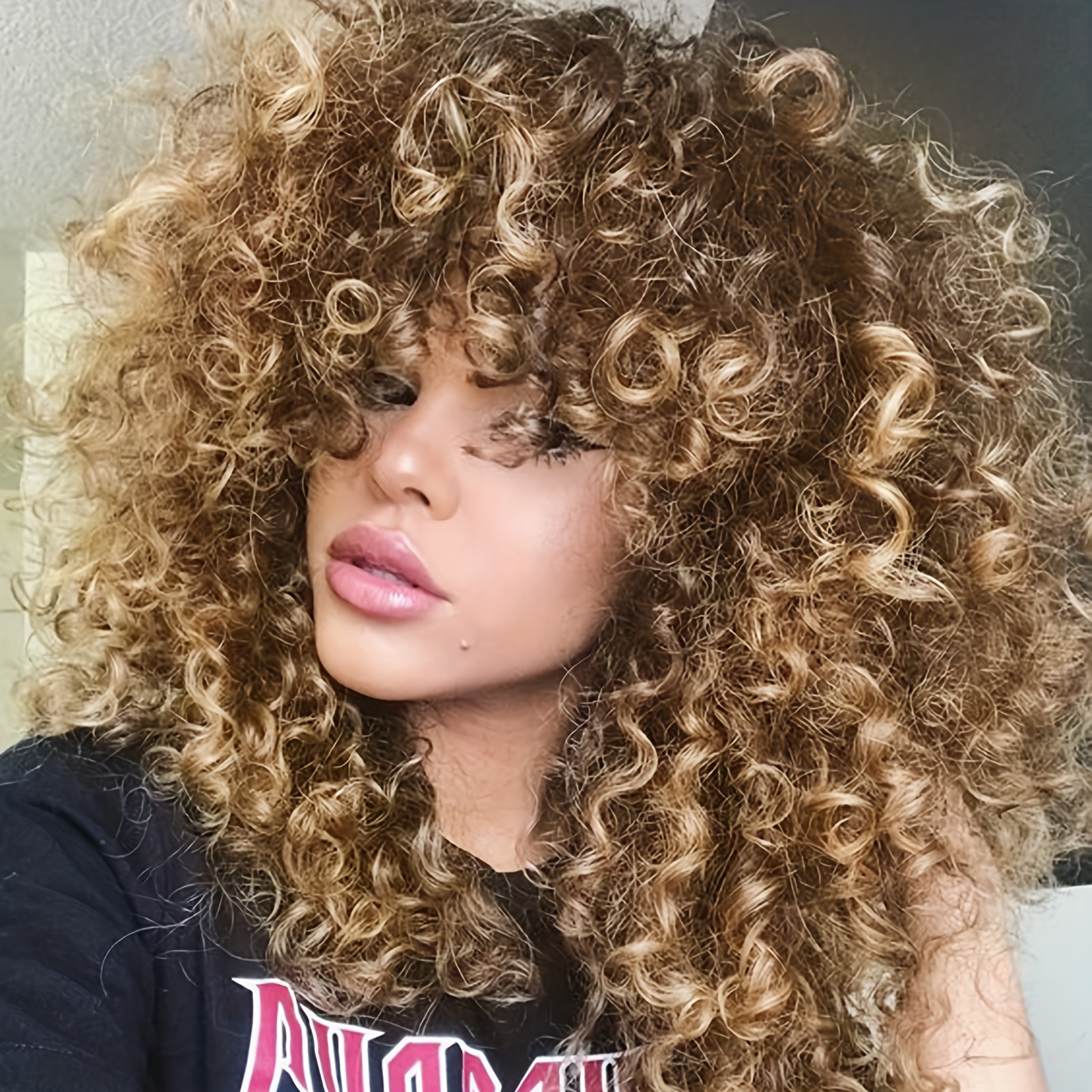 

Beautifully Blended Ombre Brown To Blonde Synthetic Hair Wig, Afro Style Full Wig For Women