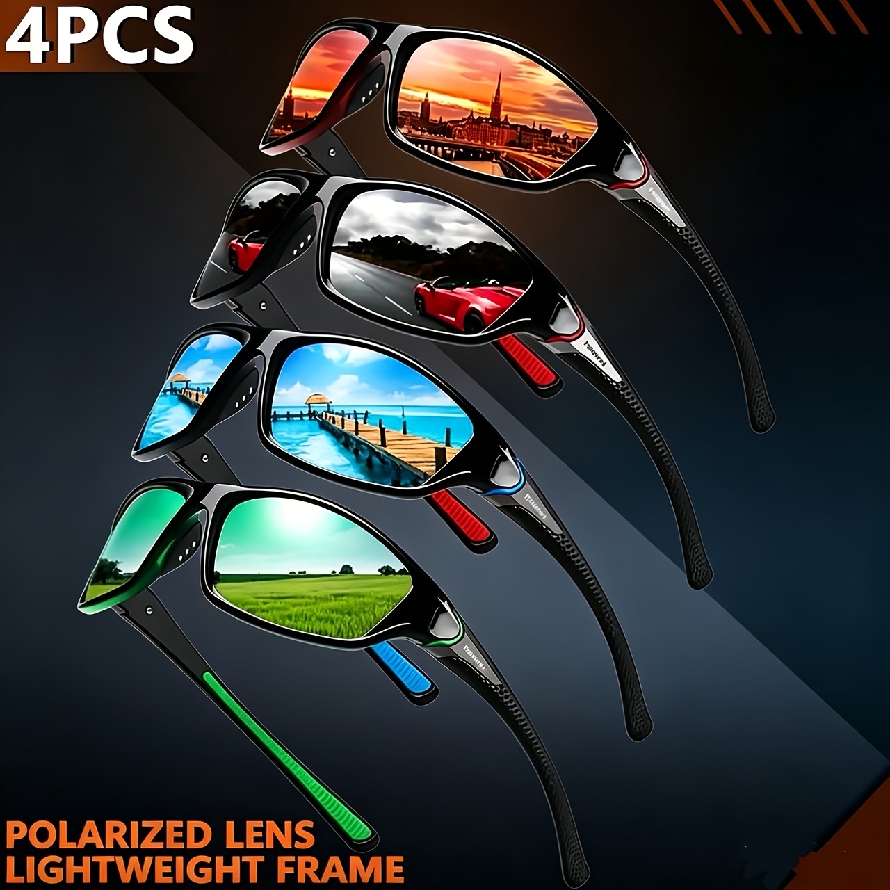 Image of 4pcs - Sunglasses - Unisex Suitable For Daily Commuting, Beach Vacations, Parties, Fitness, Fishing, And Other , A Fashionable Item For Holiday Gifts, Without Battery