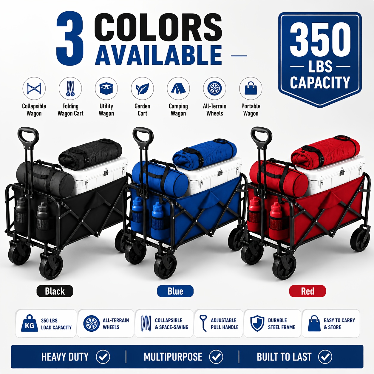 item picture heavy duty collapsible wagon cart 50lbs sold separately 350 lbs folding utility wagon with all terrain wheels portable garden cart for shopping sports farming   camping beach grocery