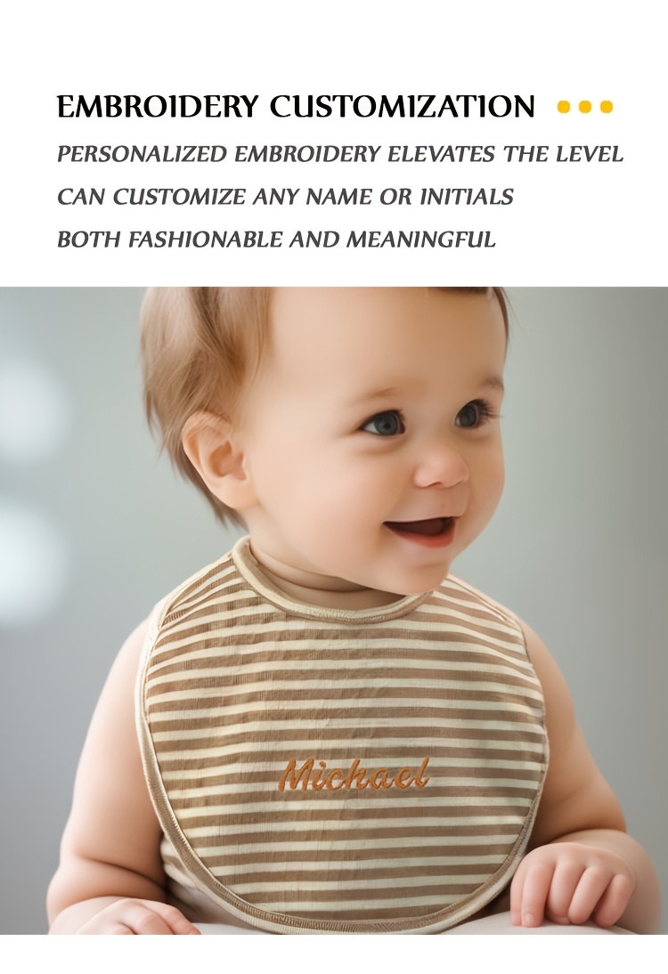 1pc customized embroidered name adjustable snap bib soft absorbent knit fabric   non waterproof feeding drool bib   newborns ideal for christmas and new year gifts details 4