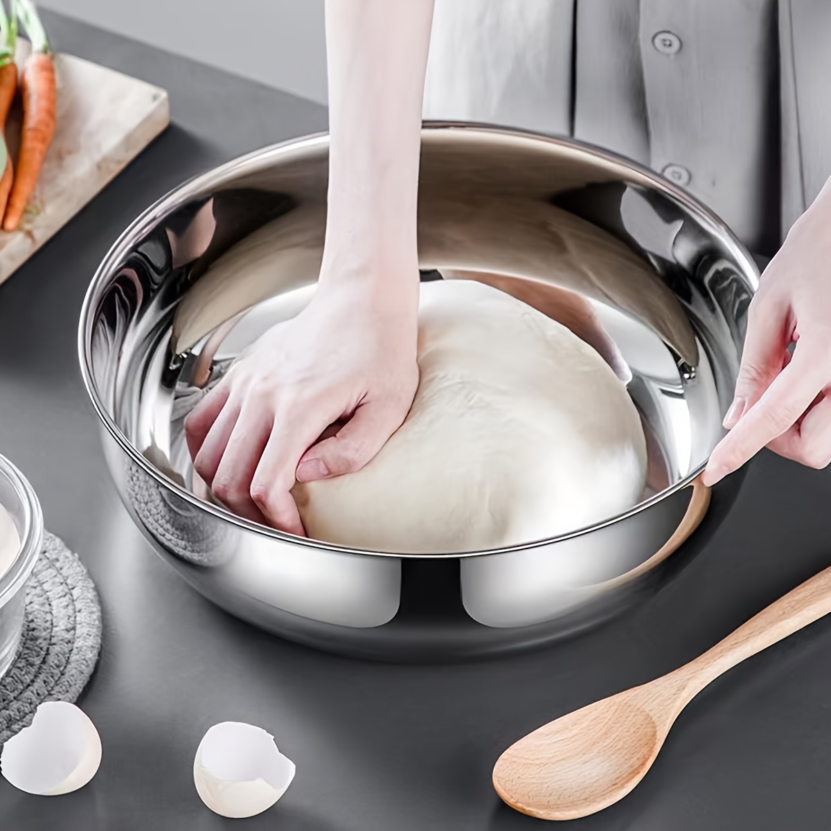 

1pc Stainless Steel Knead Dough Pot, And Large Kneading Bowl, Multifunctional Vegetable Washing Pot, Pot