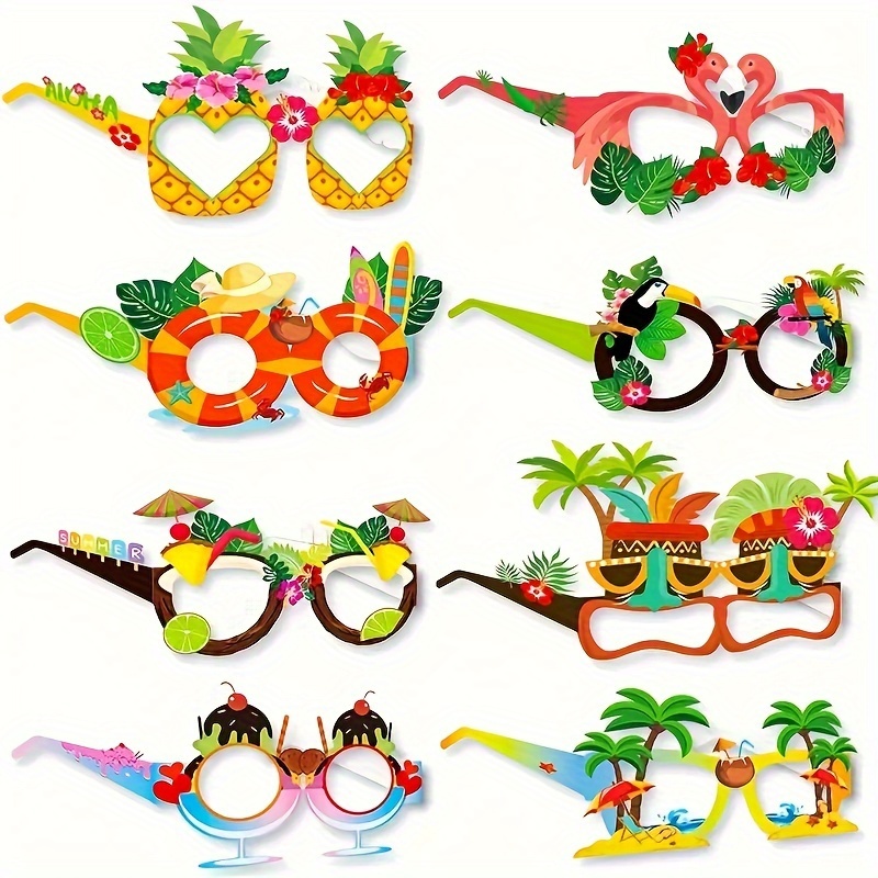 

8-pack Hawaiian Party Glasses - Flamingo, Aloha & Pineapple Designs - Ideal For Summer Beach, Pool Parties, Weddings & Tropical Themed Events