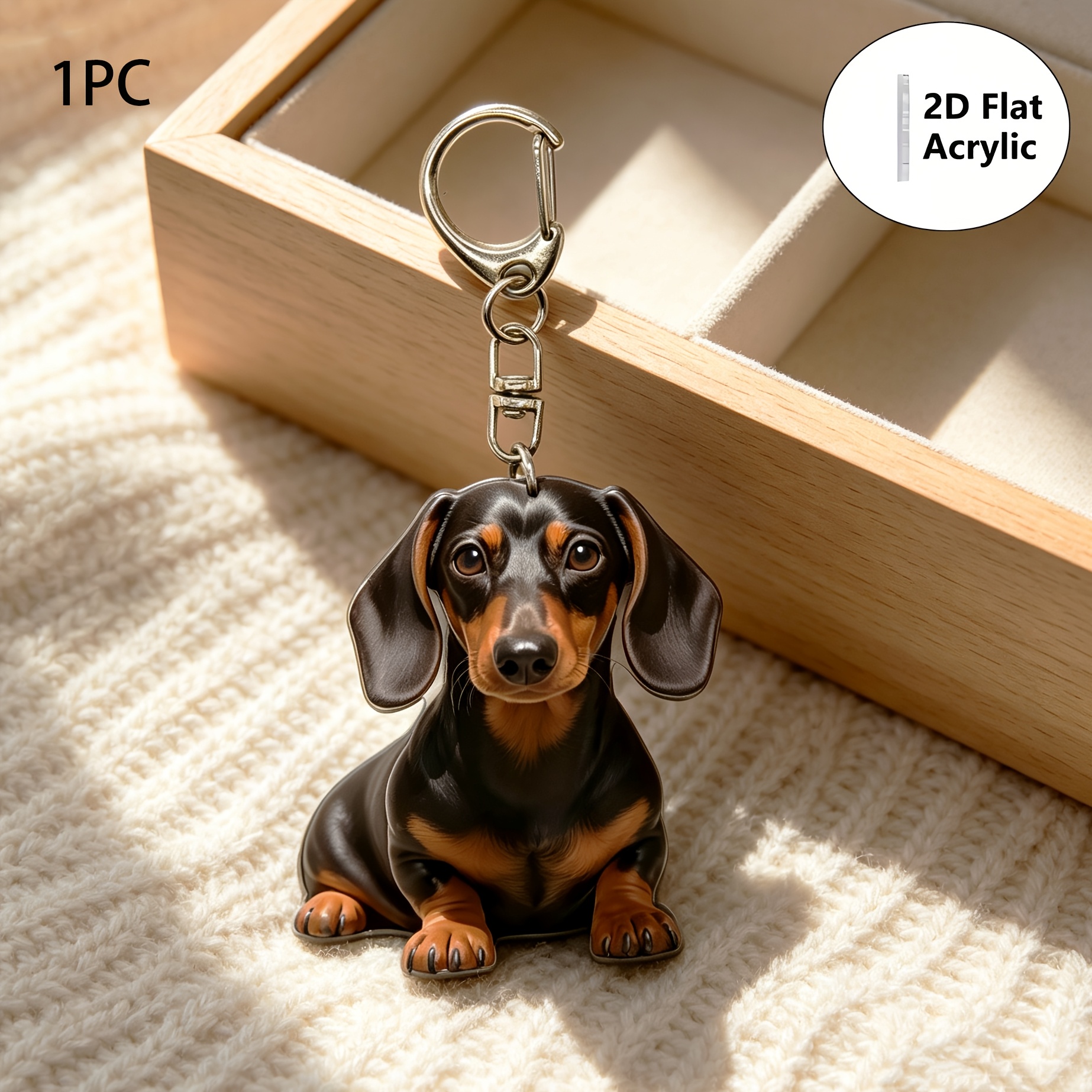 2d Flat, 2d Flat 1pc Cute Dachshund Puppy Acrylic Keychain Cartoon Bag Accessories Gifts, 2d Flat