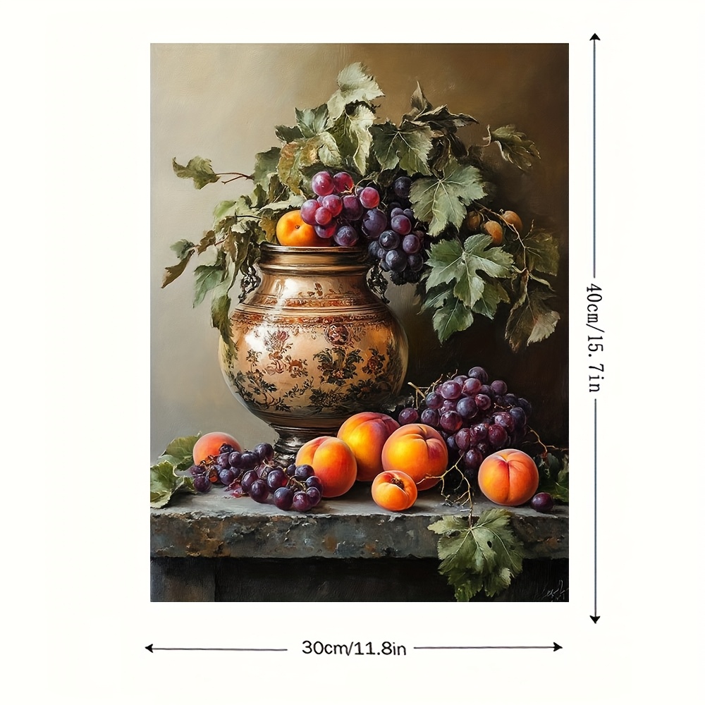 2D ravna, 1 kom 2D ravna drvena uokvirena platna, zidna umjetnost spremna za vješanje, breskva, grožđe, vintage  , breskva na, 29.97cm X 39.88cm, platno dekoracija zidne umjetnosti za spavaću sobu, kuhinju,  , bar, seosku kuću, dnevni boravak, dekoracija kućnih zidova s uokvirenim YIML7604