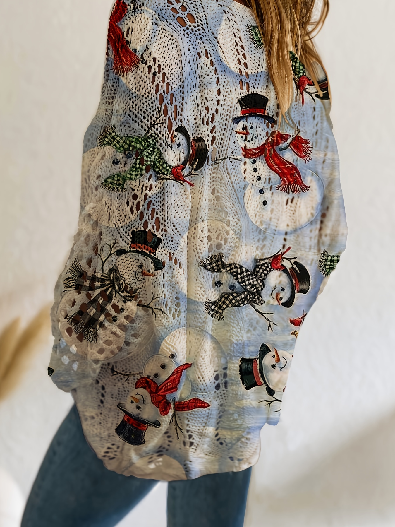 Schneemann Weihnachtspullover Gestrickt Weihnachts Pullover Damen