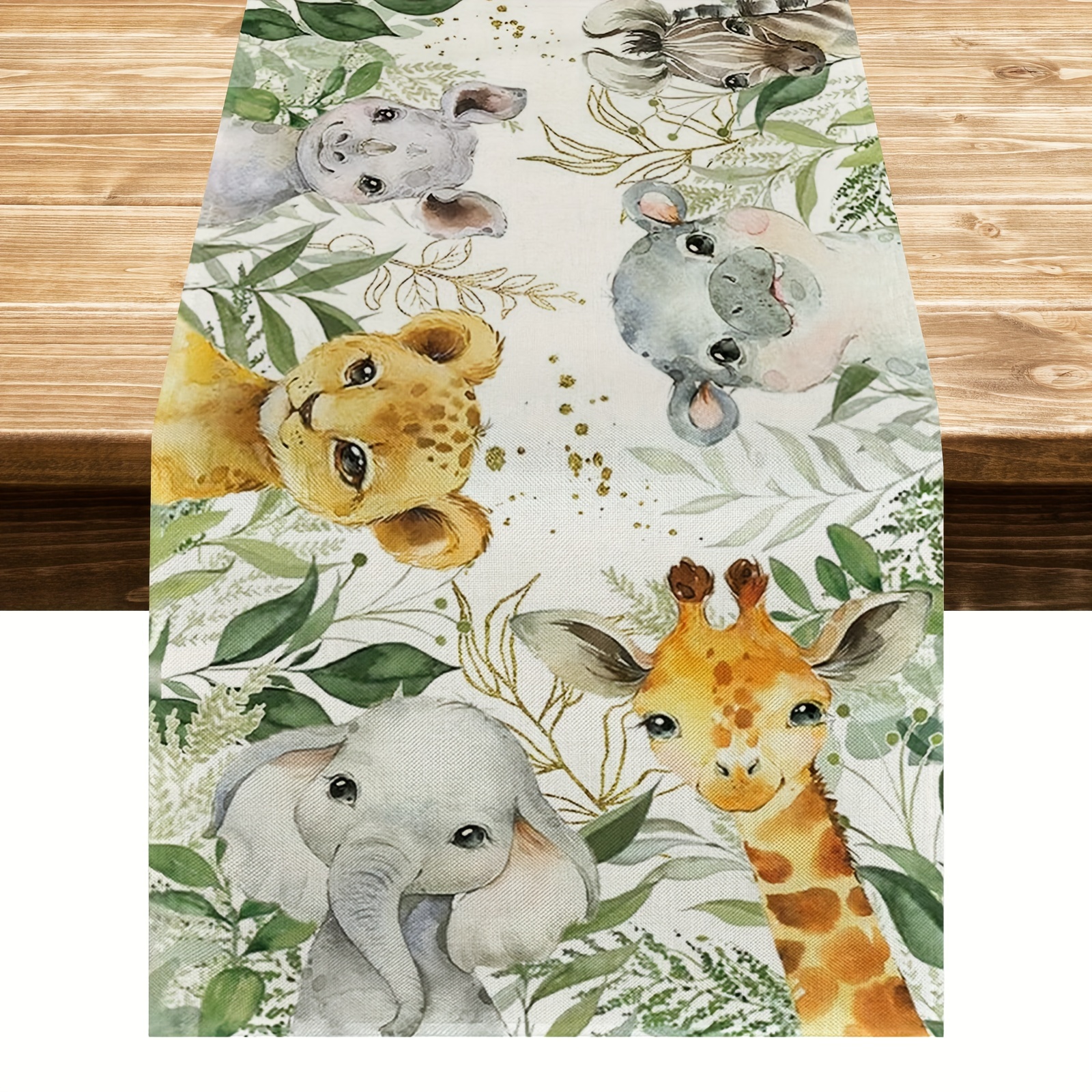 

Polyester Animal-themed Table Runner - Woven Rectangle Table Cover With Elephant, Giraffe, And Baby Shower Design For Home Party Decor, Machine Washable, Fade Resistant - 13x72 Inch