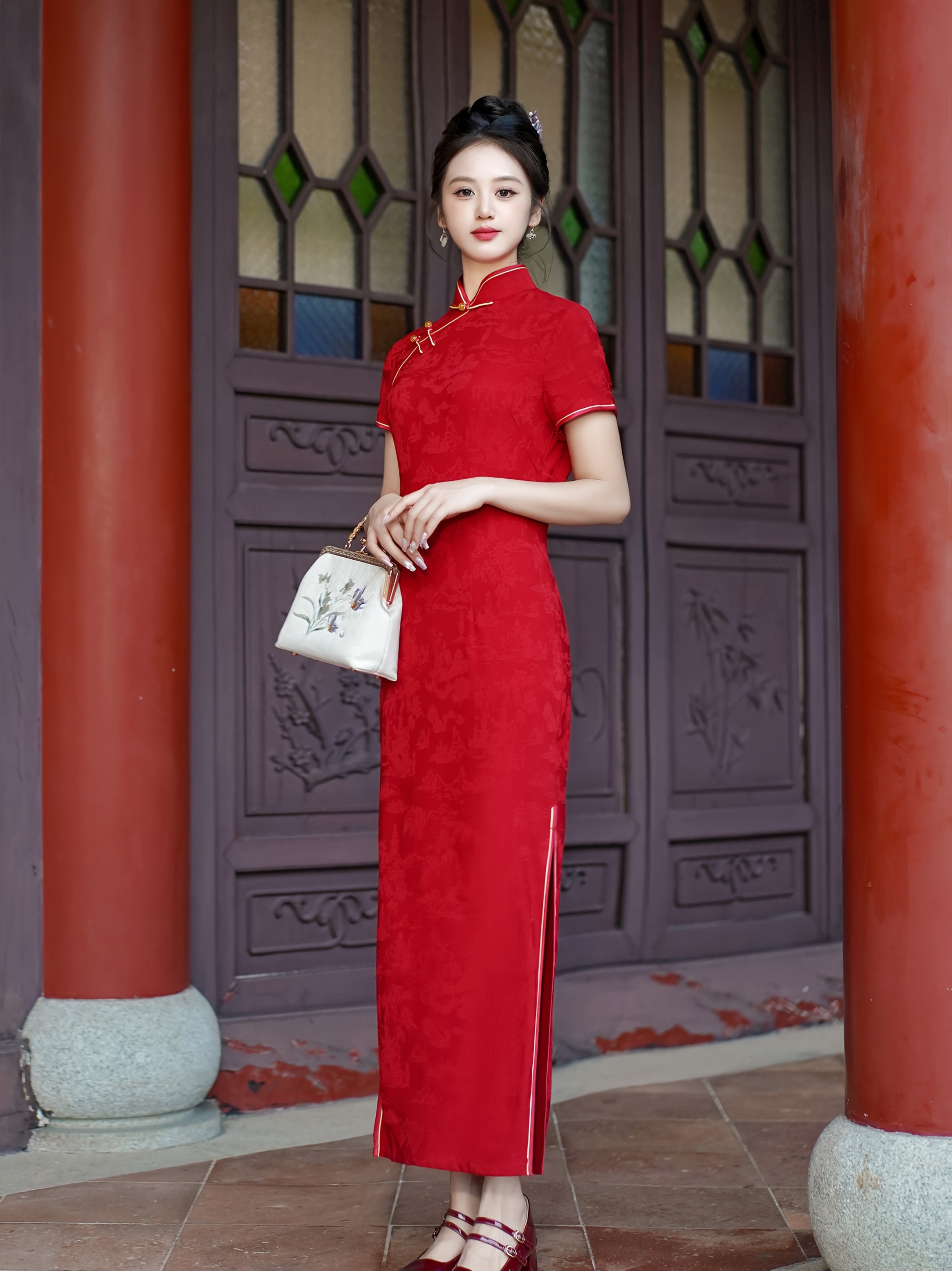 fitted lace wedding dress Brocade Open-Back Cheongsam Column Dress  Kimera