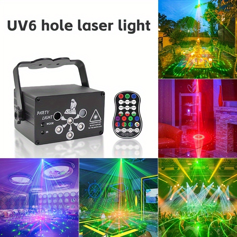 

1pc Uv 6-hole Laser Lamp Party Lights Light With Pattern Projection And Sound Activated, Strobe Stage Lighting For Parties Indoor Dance Birthday Karaoke Christmas Club