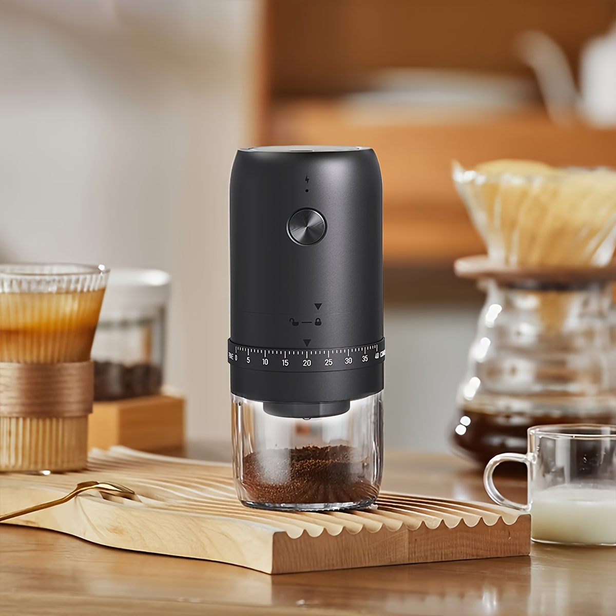 1 electric coffee grinder usb rechargeable compact home burr mill with adjustable grinding head portable design food grade plastic container transparent body   for  
