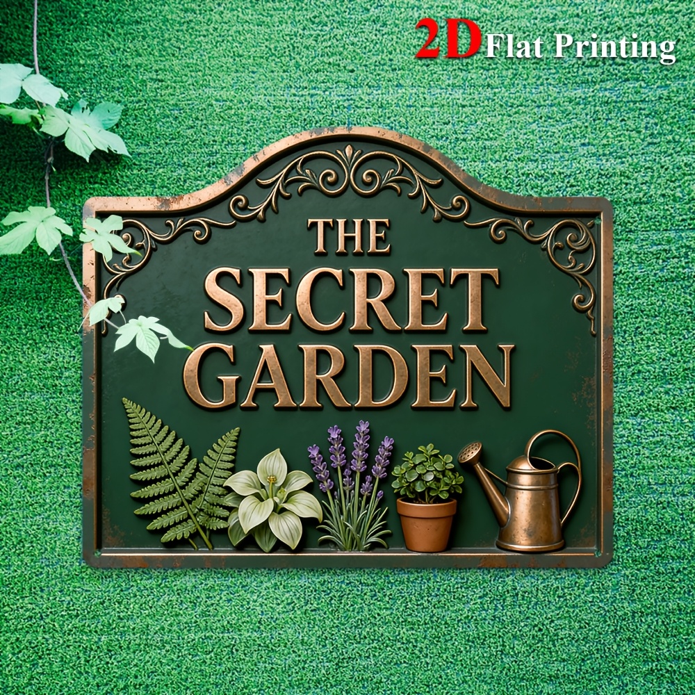 TEMU 2d Flat, 1pc, 2d Flat, Signs Metal Sheet Painting "vintage ' Garden' Metal Art Print With Floral And Watering , Rustic Kitchen, Room, Or