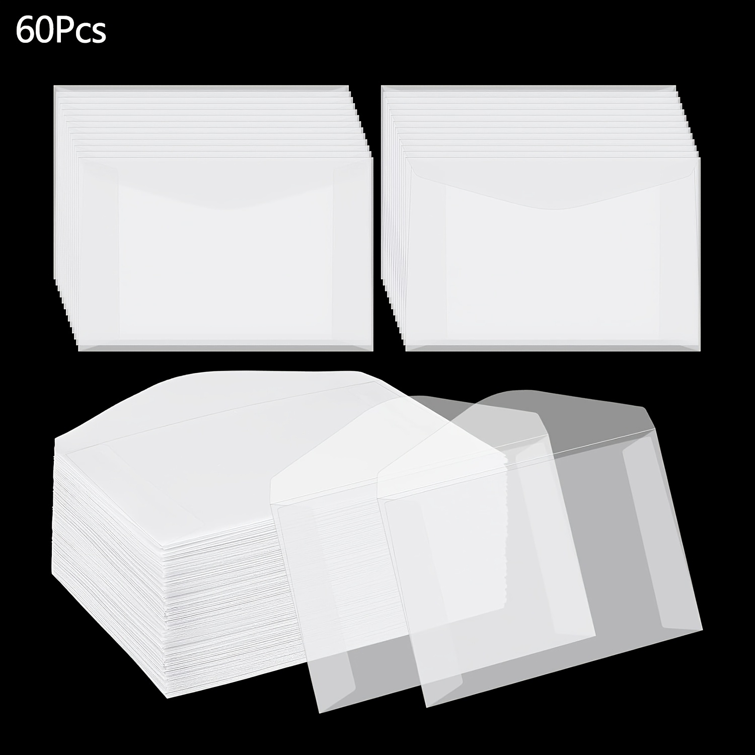 TEMU 60pcs Transparent Self-seal Greeting Card Envelopes - Elegant Envelopes For Wedding Favor Mini Frosted Envelopes, Cellophane Paper Envelopes For