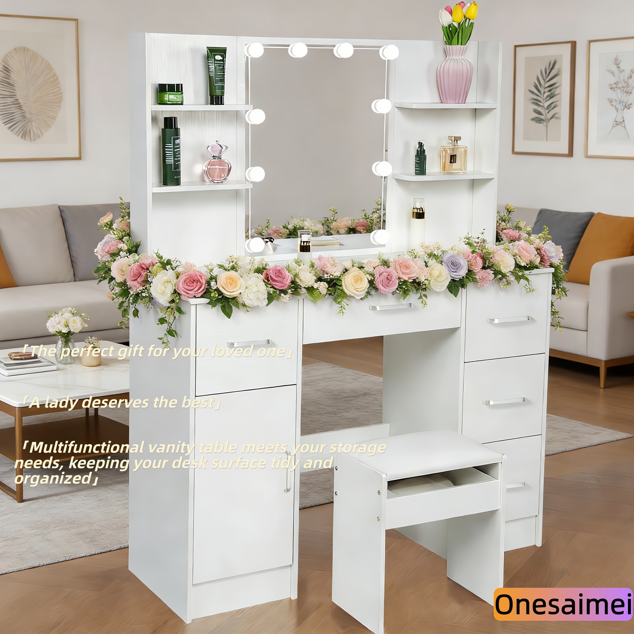 Brand New Vanity Table Featuring a * And Light * with * Drawers And Storage  Shelves. It * a High-Definition Makeup * That Offers Three Color * And  Adjustable Brightness. Perfect As a Valentine'S Day ...
