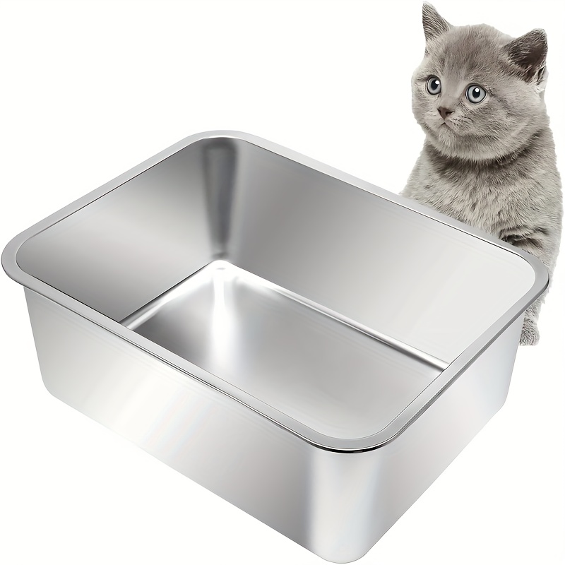 

Stainless Steel Cat Litter Box With High Sides - Absorbs Odor, Stains Or Rusts - Non Stick For Cats And Rabbits