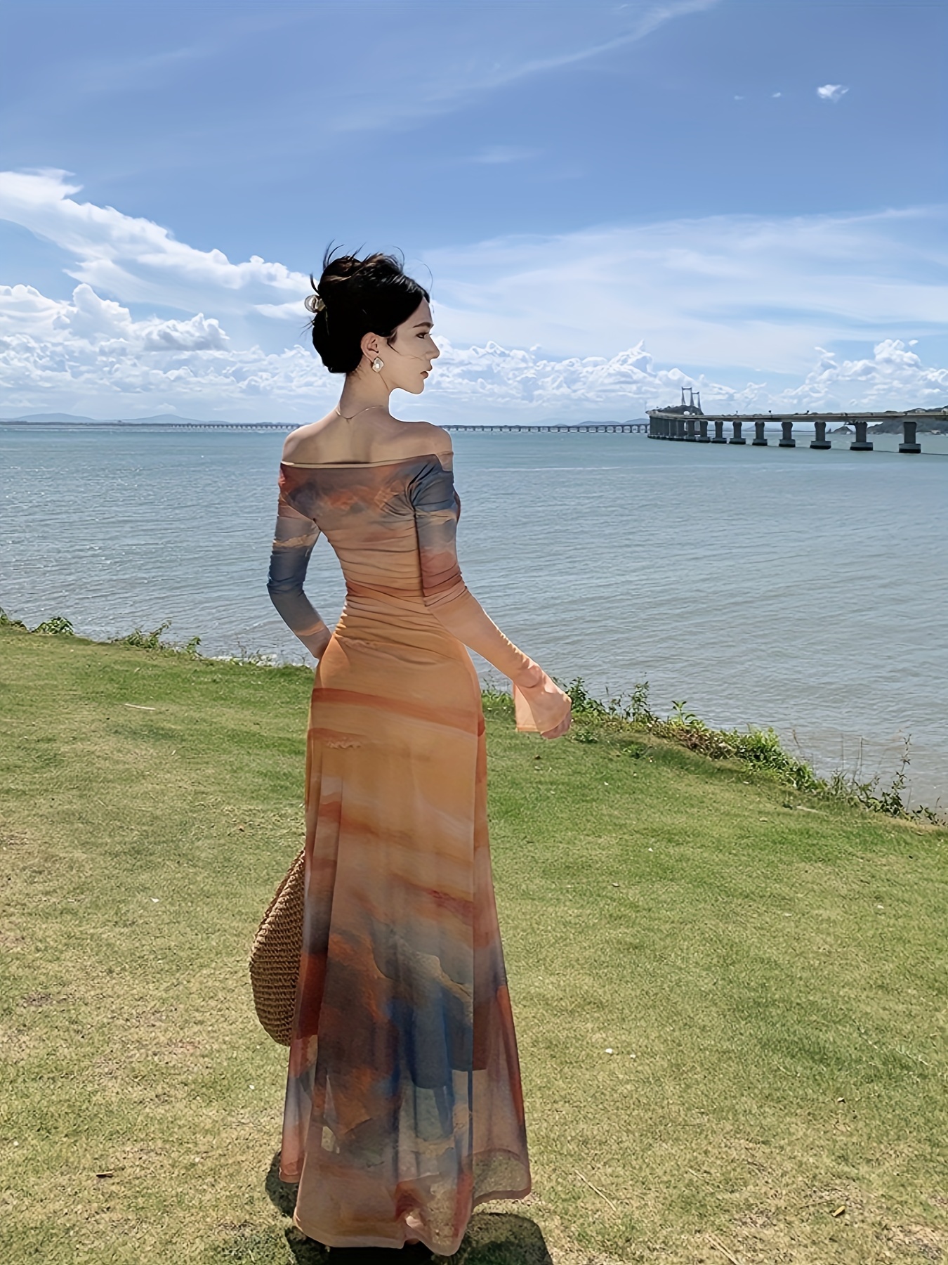 sachin and babi light blue dress SHEIN BAE Plus Size Fall Elegant Party Woman Green Floral Satin Print Swing  Neck Spaghetti Strap Draped High Slit Midi Dress Fall Wedding Guest Dress  Homecoming Dresses, For Summer,Beach Dress Sundress,Holiday Outfits