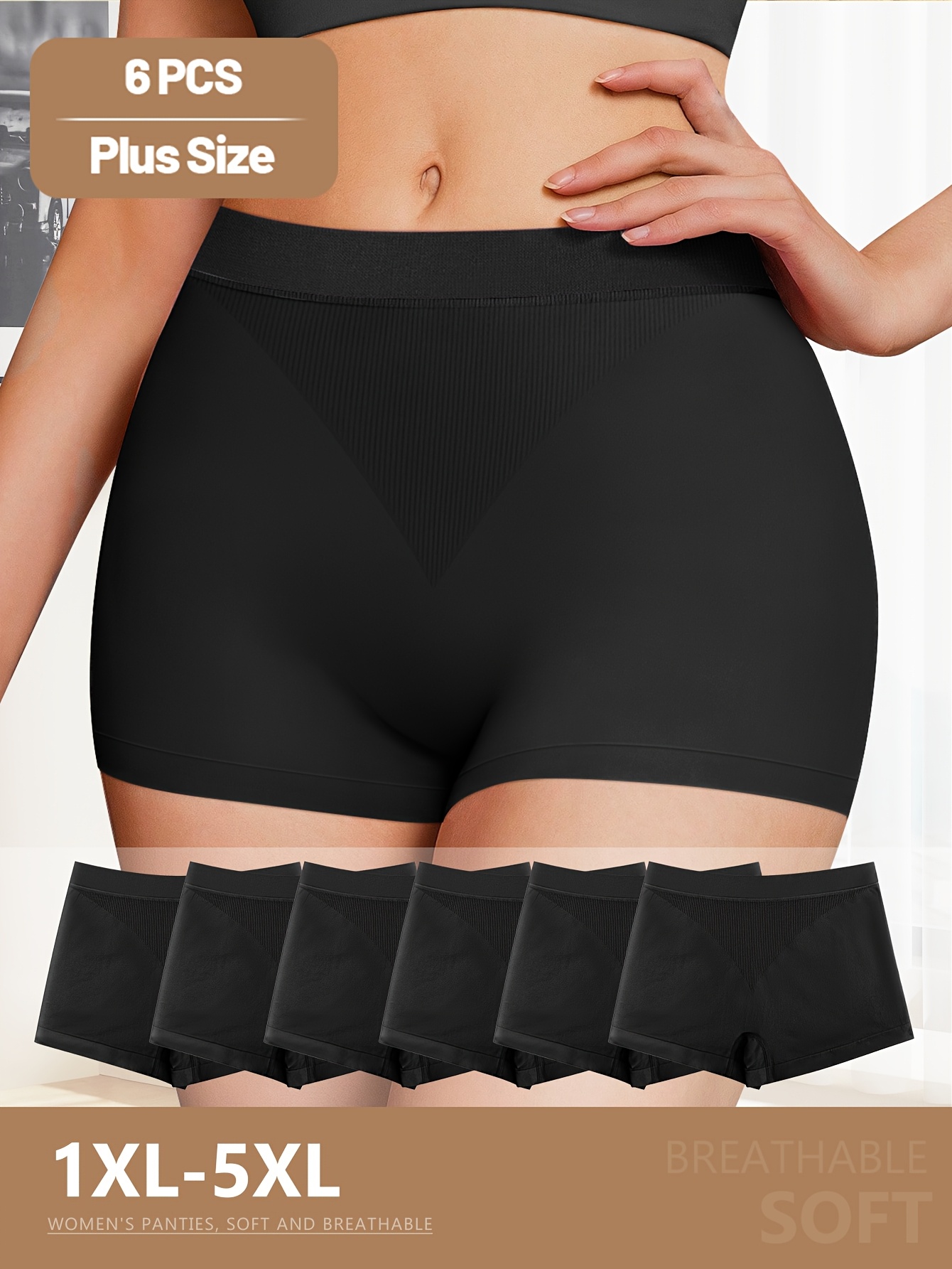 6pcs set of plus size panties   waist seamless flat leggings buttocks lifting panties solid   cycling pants black 0