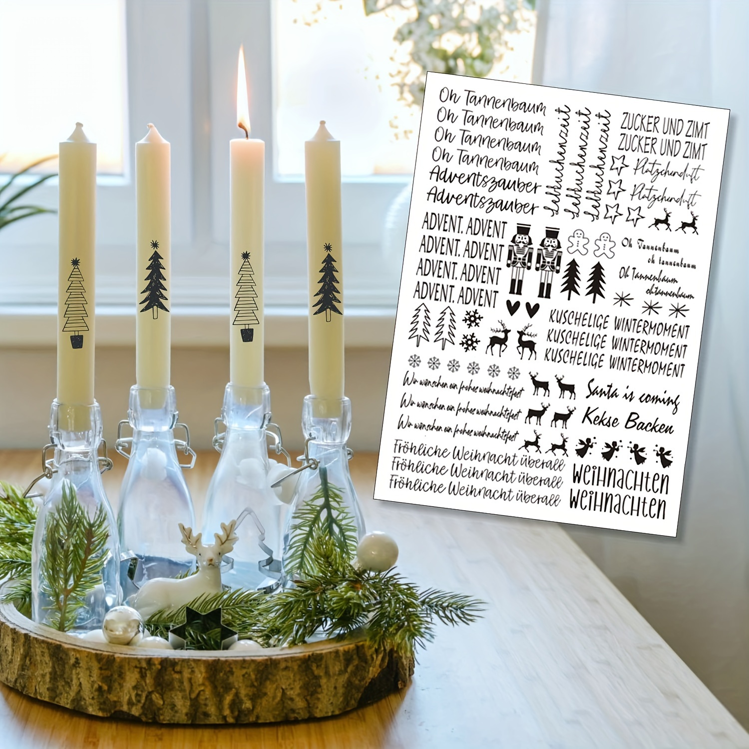 

1pc A4 Christmas Candle Tattoos Set, Festive Water Transfer Printing, Diy Candle Sticker Decorations, 5.5 Inch Plastic Casserole Film, Holiday Candle Art With Woodland Designs For Home Ambiance