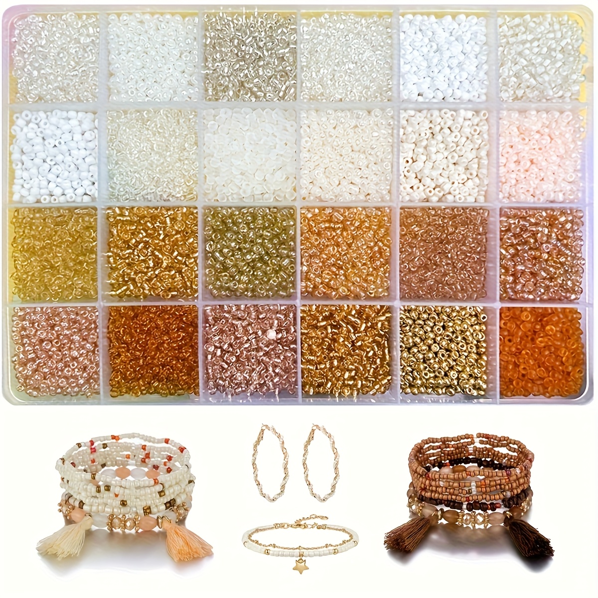 TEMU 14400pcs 2mm (11/0) White And Champagne Colors Seed Bead Kit For Jewelry Making, Crafts, Handmade Bracelets Earrings, Gifts For , Jewelry Making