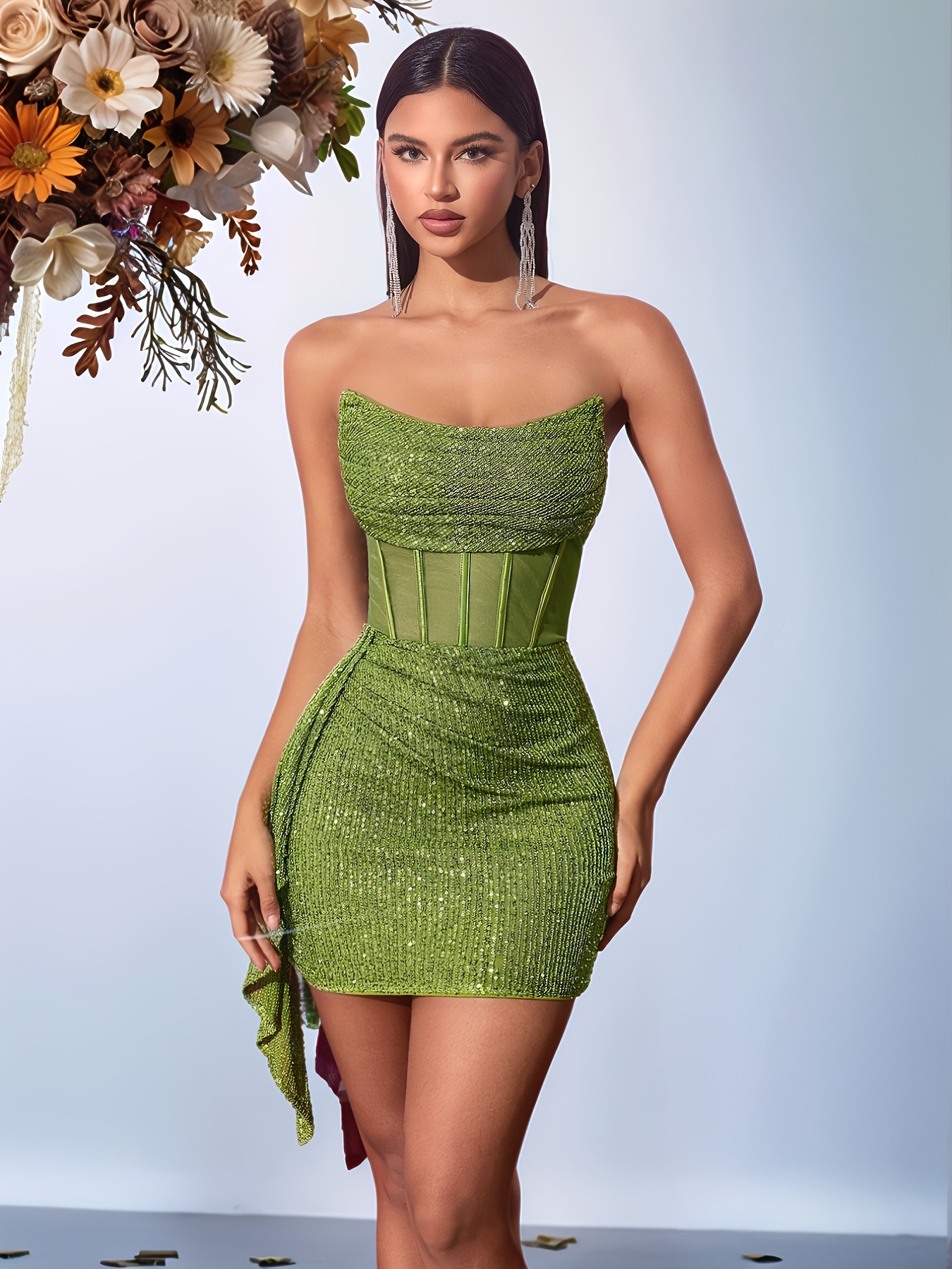 2000s dresses for sale Y2K Gunne Sax Strapless Aqua Iridescent Prom Dress with Shimmer – HobbyBobbins fashion Color:Burnt Olive rhinestones and sequins sewn Nicole Kidman Goes Backless