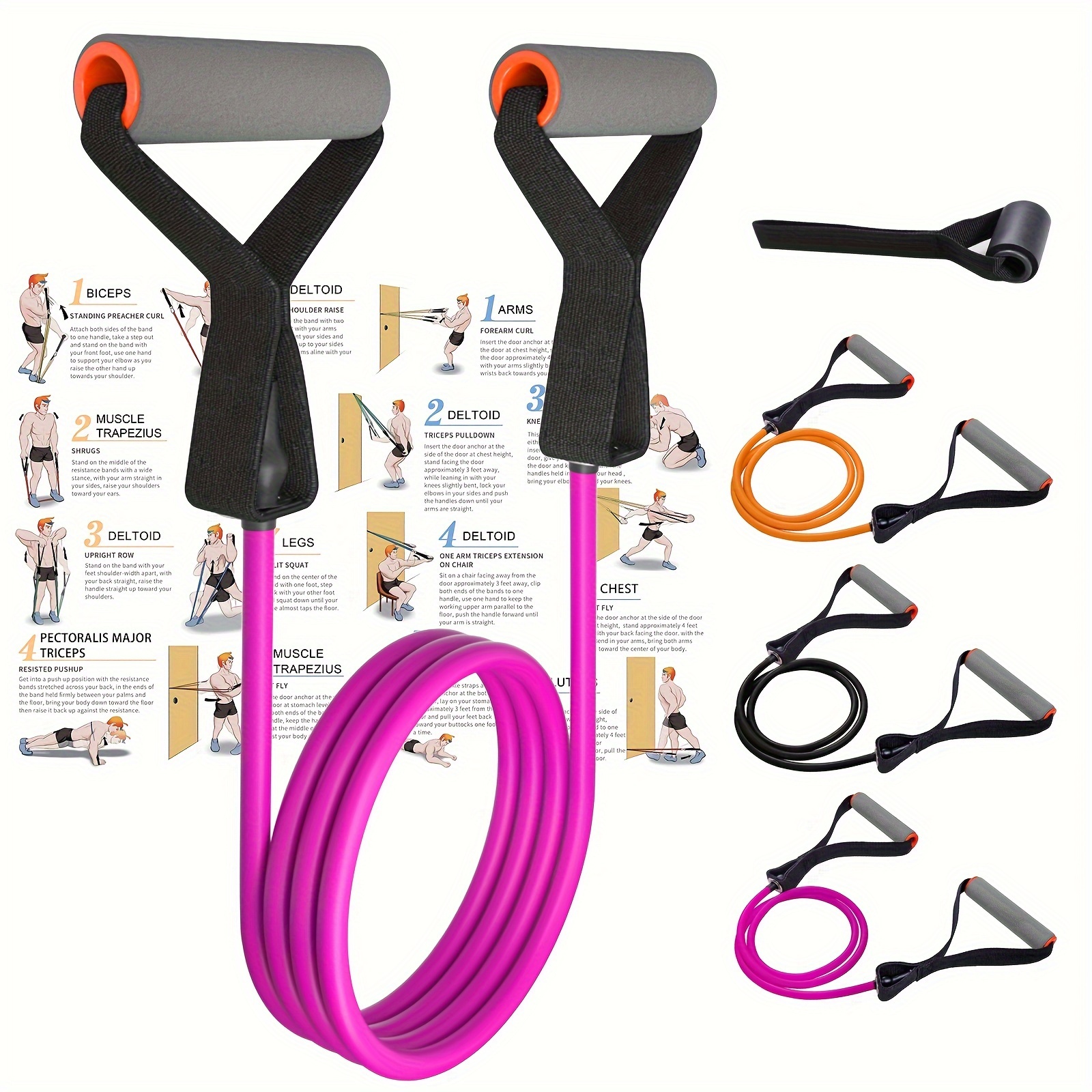 

High Quality Latex Resistance Band With Big Handles And Door Anchor, Exercise Bands, Workout Bands, Suitable For Fitness Strength Training, Yoga, Pilates, Home Gym