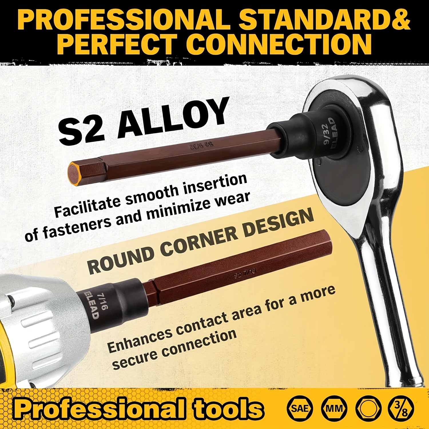 ELEAD 20pcs Extra-Long Allen Hex Bit Socket Set - 3/8