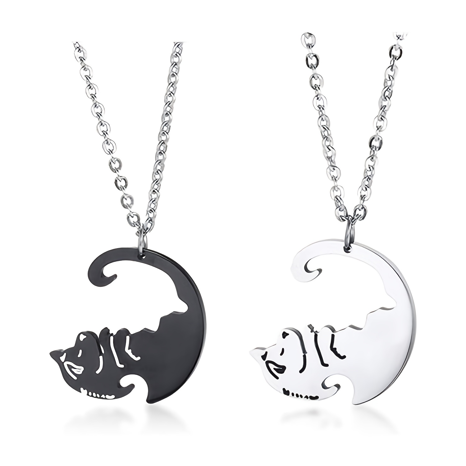 Image of A Set Of And White Puppy Jigsaw Stainless Steel Couple Necklaces, Valentine's Day Gift, Men's And Women's Pendant Necklaces, Best Friend Necklaces