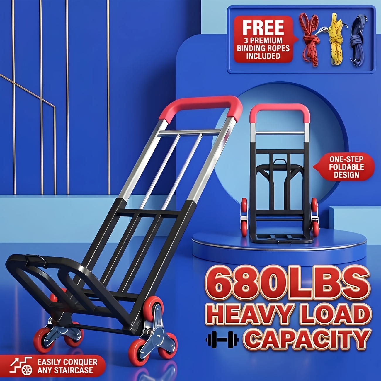 TEMU A Heavy-duty Folding Handcart With Adjustable Buckles, Climbing Wheels, And Portable Lifting Function, Suitable For Transportation And Shopping,