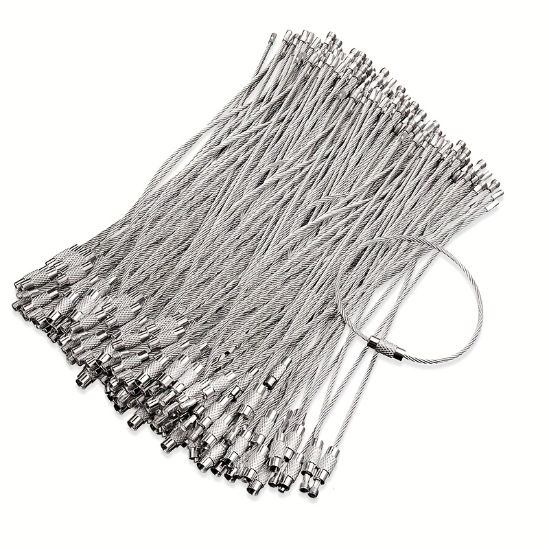TEMU 50pcs Câble en Acier Inoxydable, Anneau à Dégagement Rapide pour Clés, Boucle de Sangle pour Étiquette de Bagage, Porte-Clés, Anneau d'Étiquette
