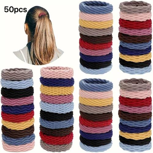 50pcs seamless thick elastic headbands with geometric sports patterns stretchy ponytail holders for women and aged 15 thick and curly hair high assorted colors random shipping