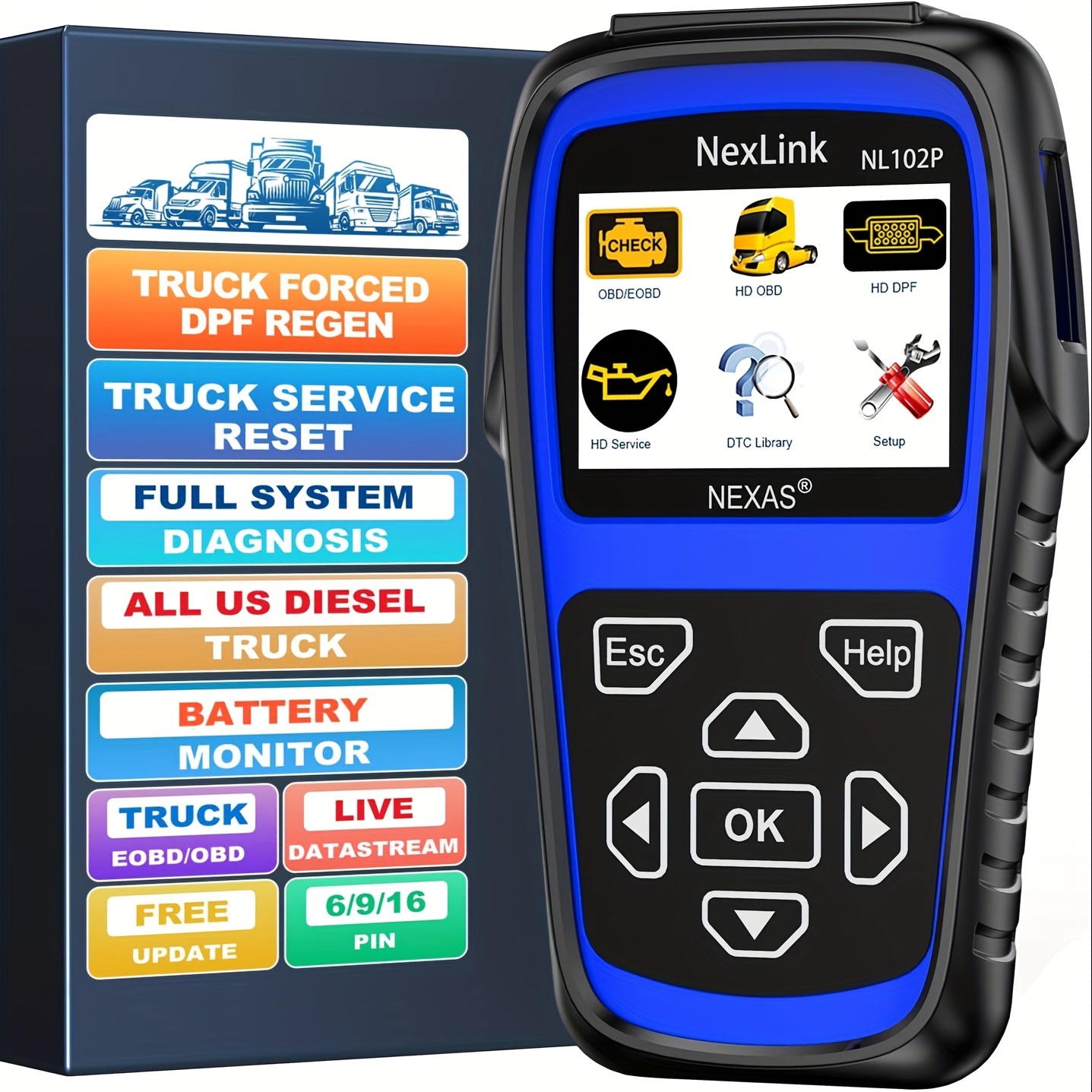 

Nexas Nl102p Full Systems Heavy Duty Truck Scan Dpf Regen Tool Hdobd/eobd Diagnostic Scanner With Sensor Calibration Truck & Car 2 In 1 Code Reader