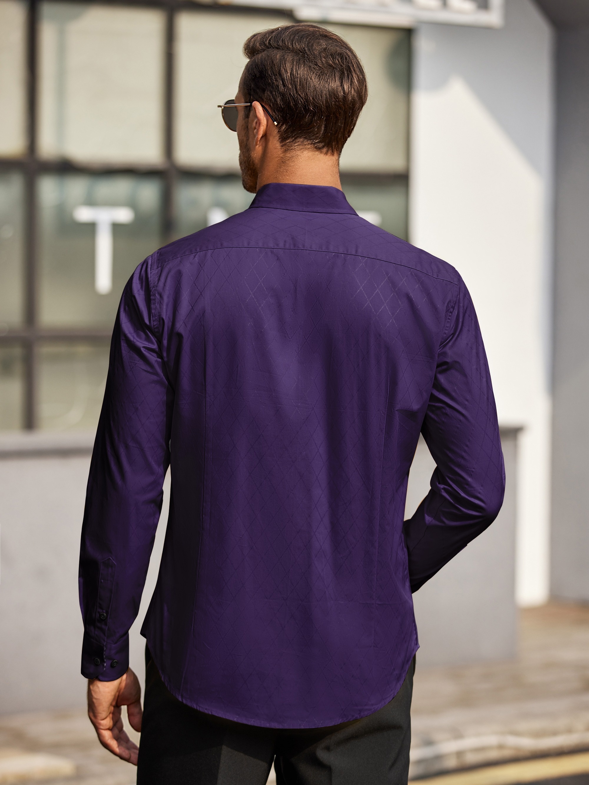 mens business dress shirt long sleeve casual fit button - Temu