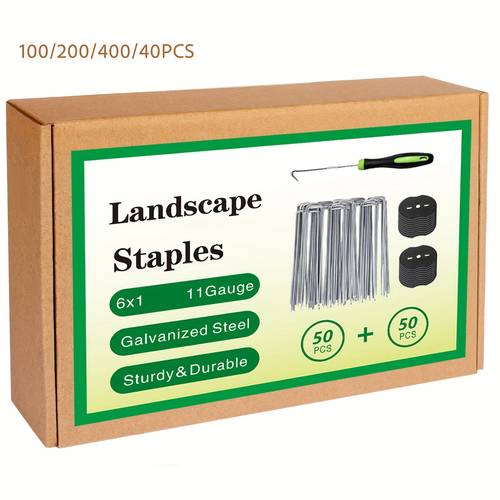 1set 100 200 400 40pcs lawn fixing spikes washers lawn u shaped spikes set fixing spikes garden stakes with 1 toggle hook 6 inch galvanized landscape heavy duty garden spikes ideal tool for fixing turf fabrics