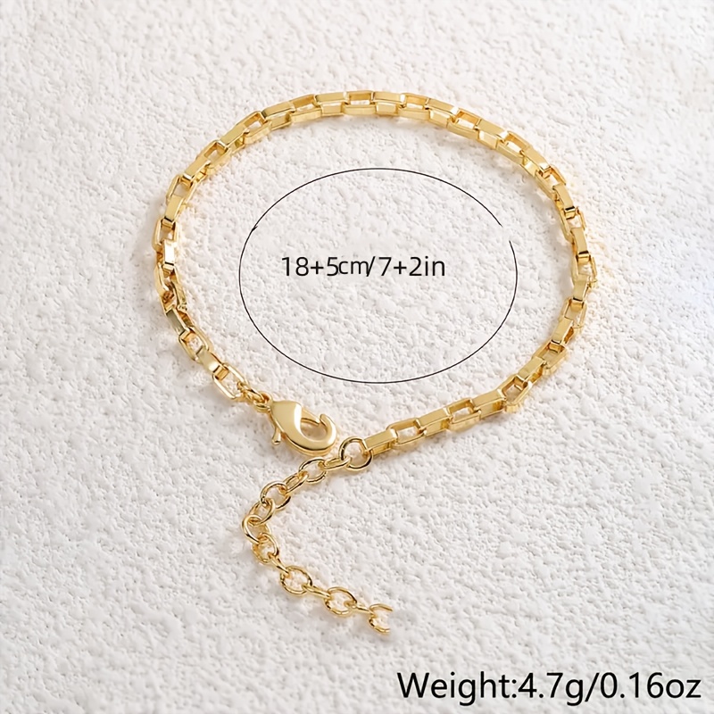 Women's Elegant Golden-Tone Stainless Steel Thin Rectangular Chain Bracelet