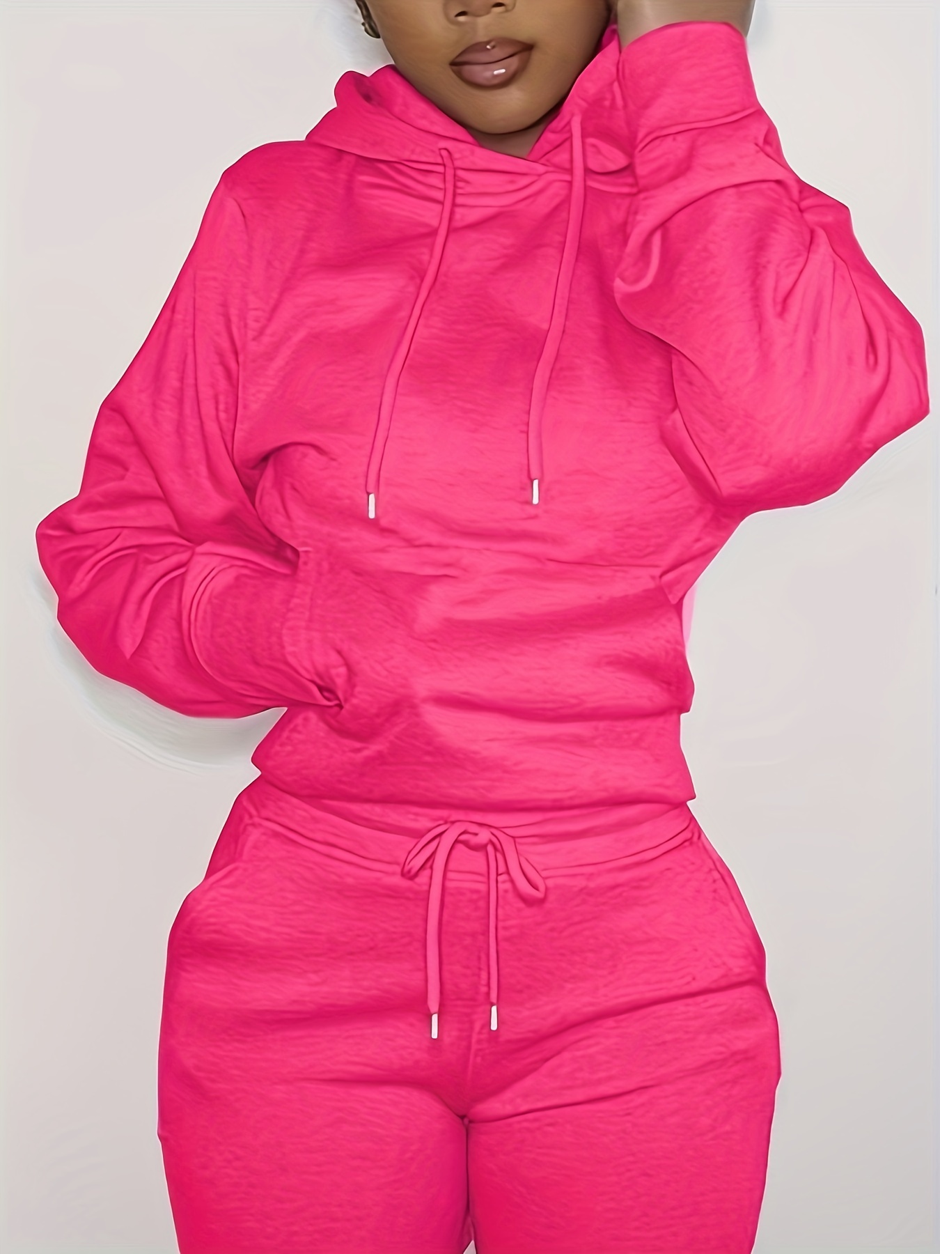 Women'S Solid Color Polyester Hoodie with Kangaroo Pocket, Fall Season Regular Length Pullovers, 100% Polyester Knit Fabric, 190g/m? - Cozy Casual Wear