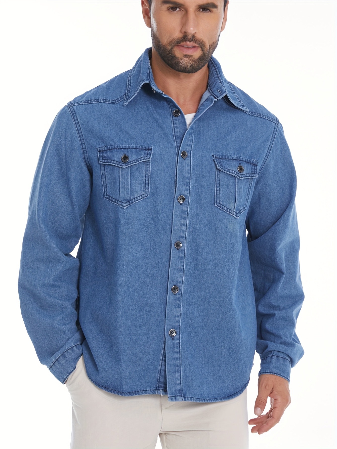 men's lightweight denim shirt casual long sleeve button Temu Bahrain