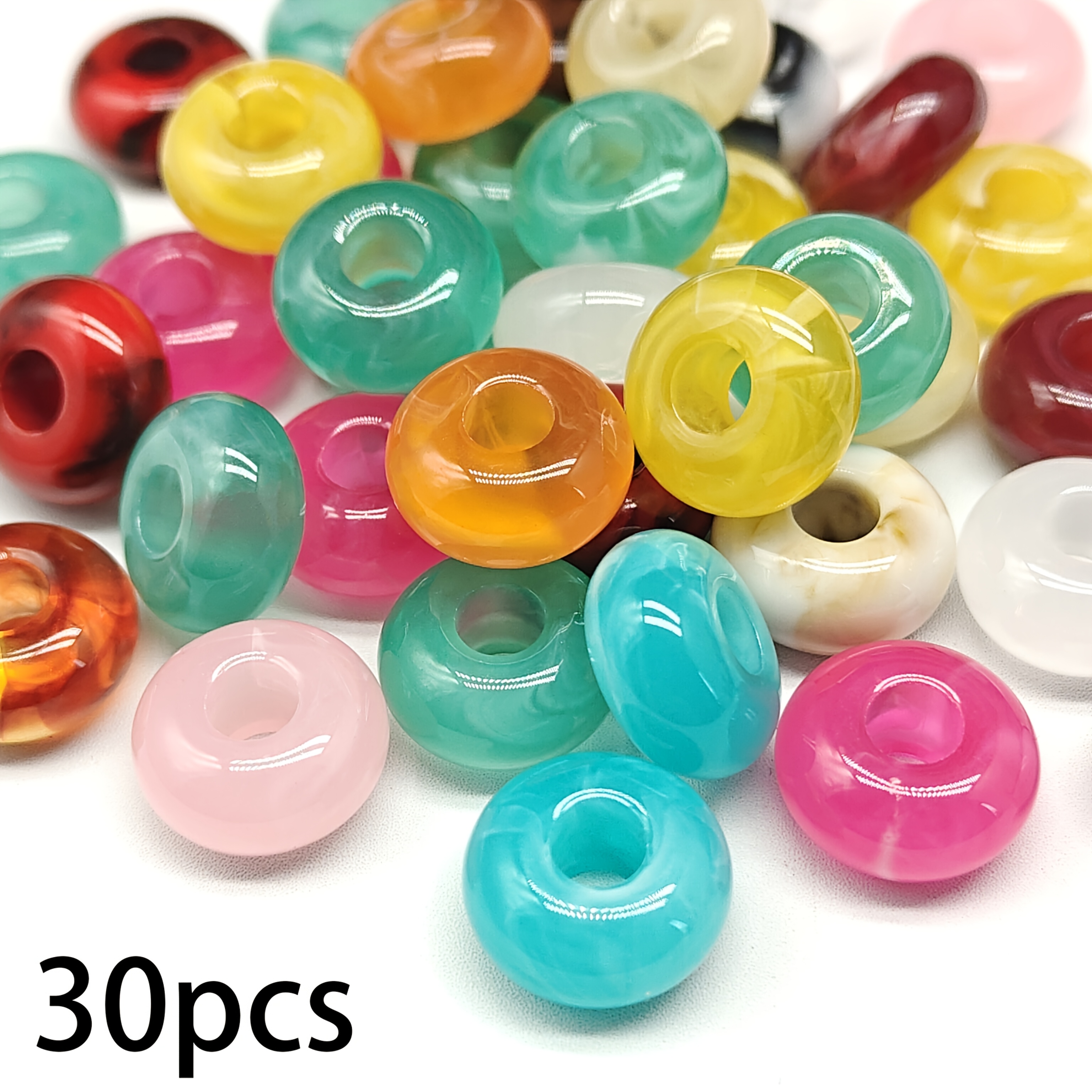 E-shop 14*7 mm Acryl Perlen mit großem Loch, flach, für Schmuck, Zubehör, Kunstwerke, Bastelarbeiten und Nähzubehör. Dekorative Perlen, geeignet für