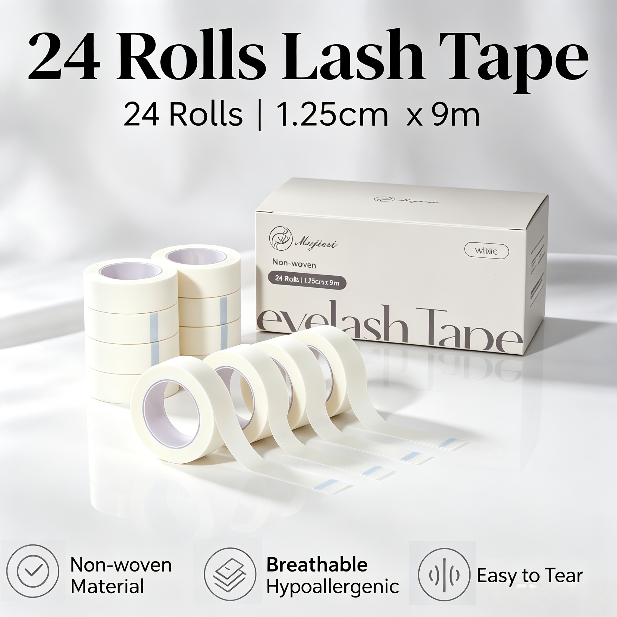 TEMU 24 Pack Non-woven Micropore Eyelash Extension Tape, Breathable Hypoallergenic Under Eye Isolation Tape, Professional Lash Tech Supplies,