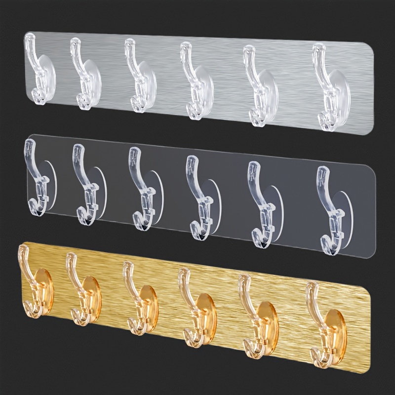 

A Set Of 6 Transparent Hooks, A Towel Rack For The Bathroom, Adhesive Hooks Without Drilling, A Storage Rack Behind The Door, Waterproof Strong Hooks, Golden Hooks, Silvery Hooks