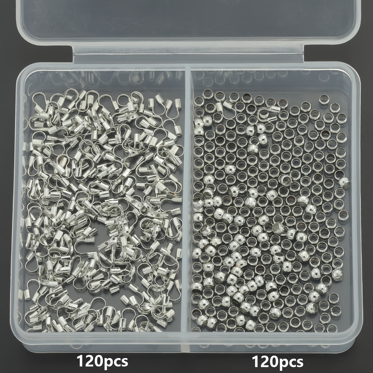 TEMU 240pcs/box White K Jewelry Making Parts Set, Including 120pcs Positioning Beads And 120pcs U-shaped Clasps, Suitable For Handmade Weaving